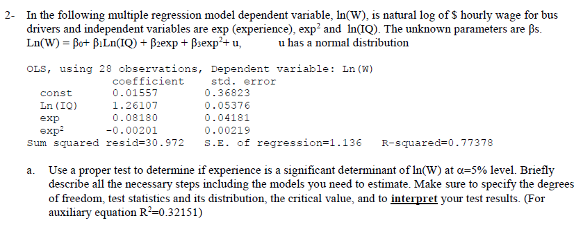 B Calculate The Experience At Which Ln W Is Maxi Chegg Com