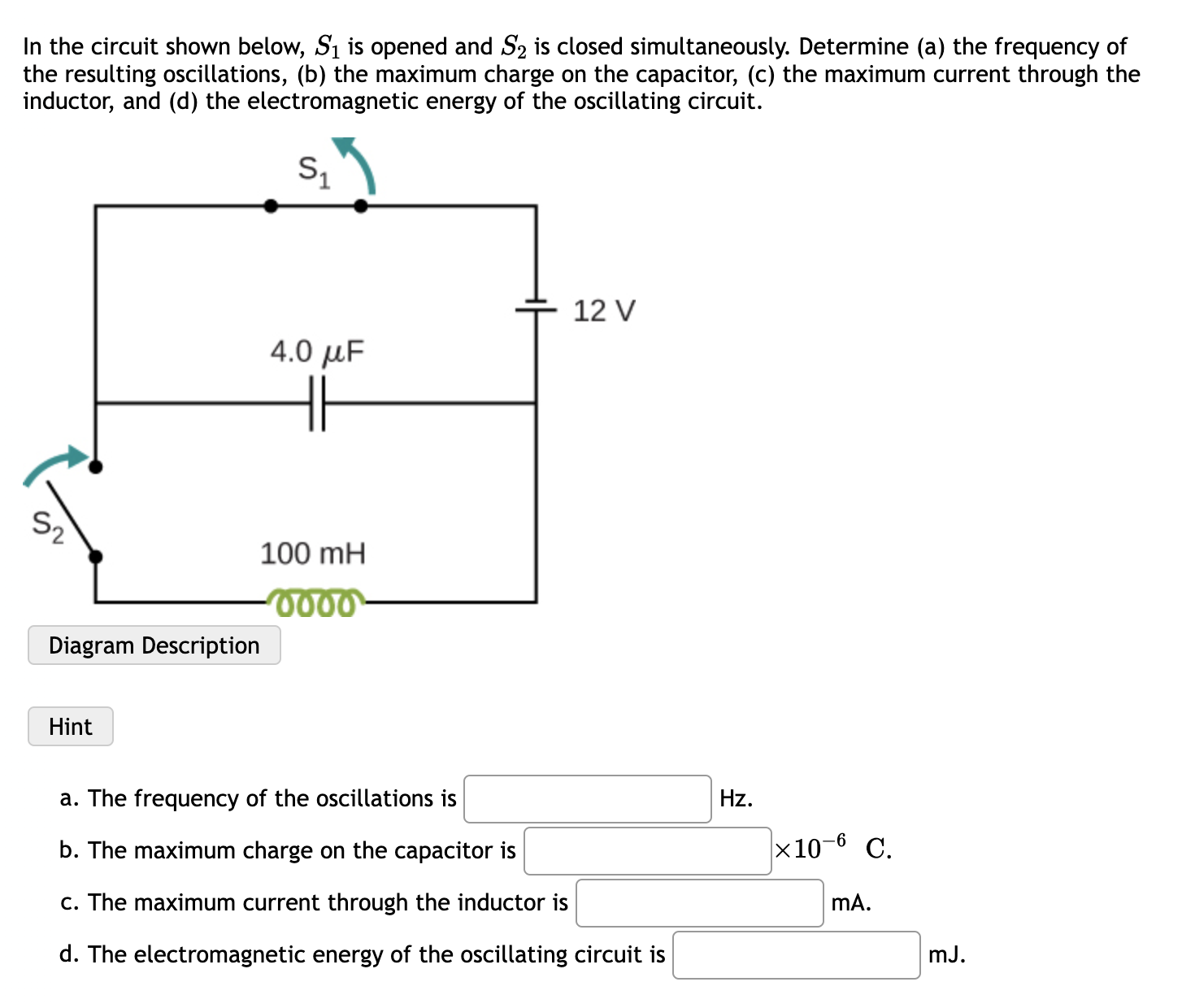 Solved In the circuit shown below, S1 is opened and S2 is | Chegg.com