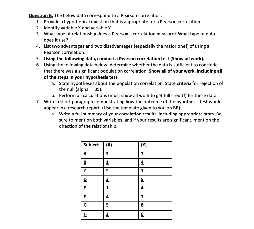 Solved Question B The Below Data Correspond To A Pearson Chegg Com