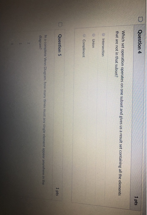 Solved Question1 1 pts What is the complete set of all the | Chegg.com