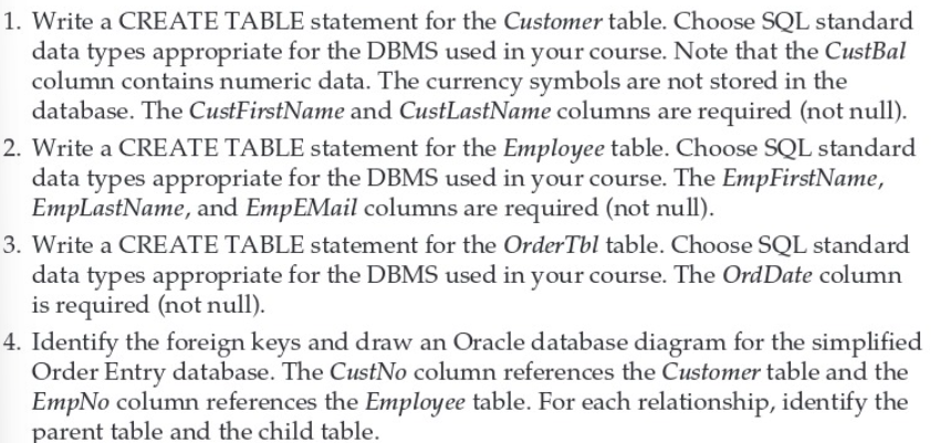 Solved Write a CREATE TABLE statement for the Customer | Chegg.com