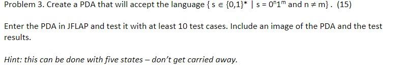 Solved Problem 3. Create A PDA That Will Accept The Language | Chegg.com