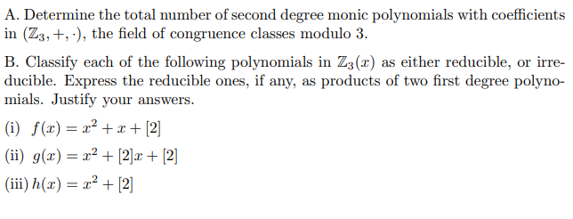Solved A. Determine the total number of second degree monic | Chegg.com