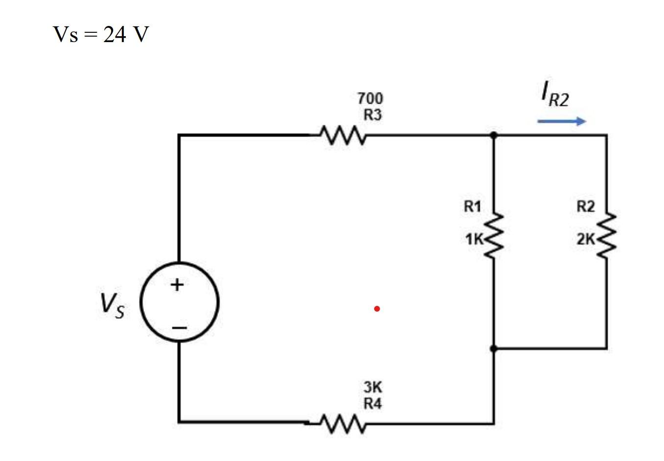 Solved Vs = 24 V V₂ + T 700 R3 3K R4 R1 1K |R2 R2 2K www | Chegg.com