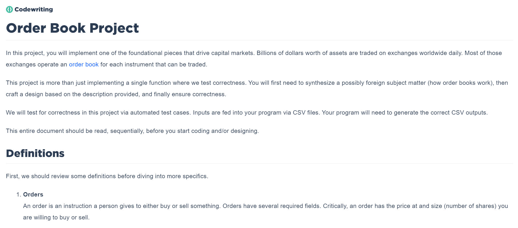 Solved Codewriting Order Book Project In this project, you | Chegg.com