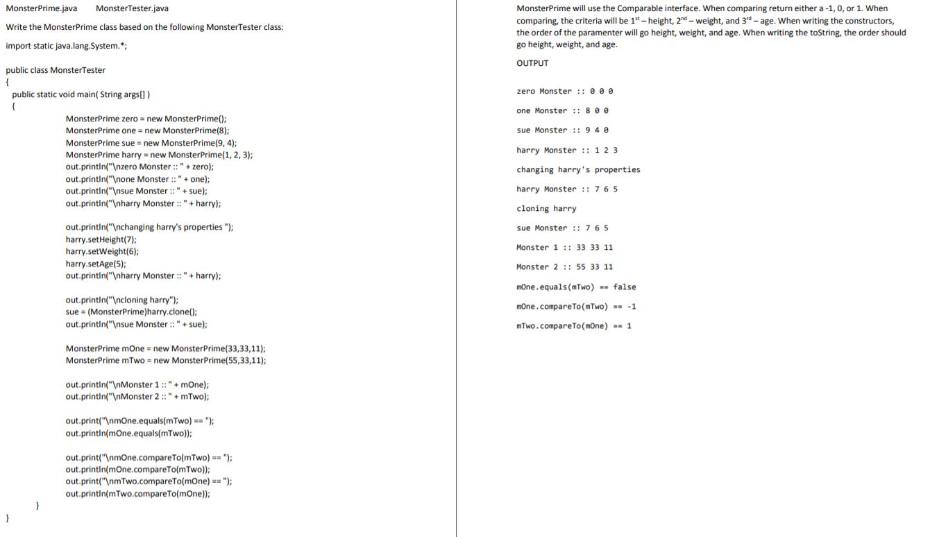 Solved Monster Prime.java Monster Tester.java Write the | Chegg.com
