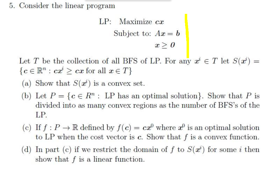 5. Consider the linear program = LP: Maximize cx | Chegg.com