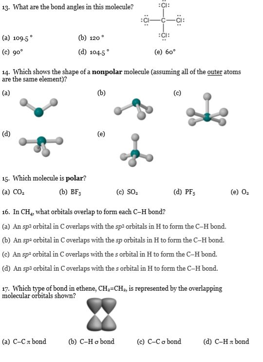 Solved 13. What are the bond angles in this molecule? CI: | Chegg.com