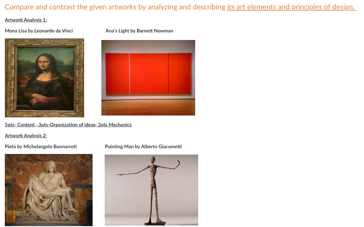 Compare and contrast the given artworks by analyzing | Chegg.com
