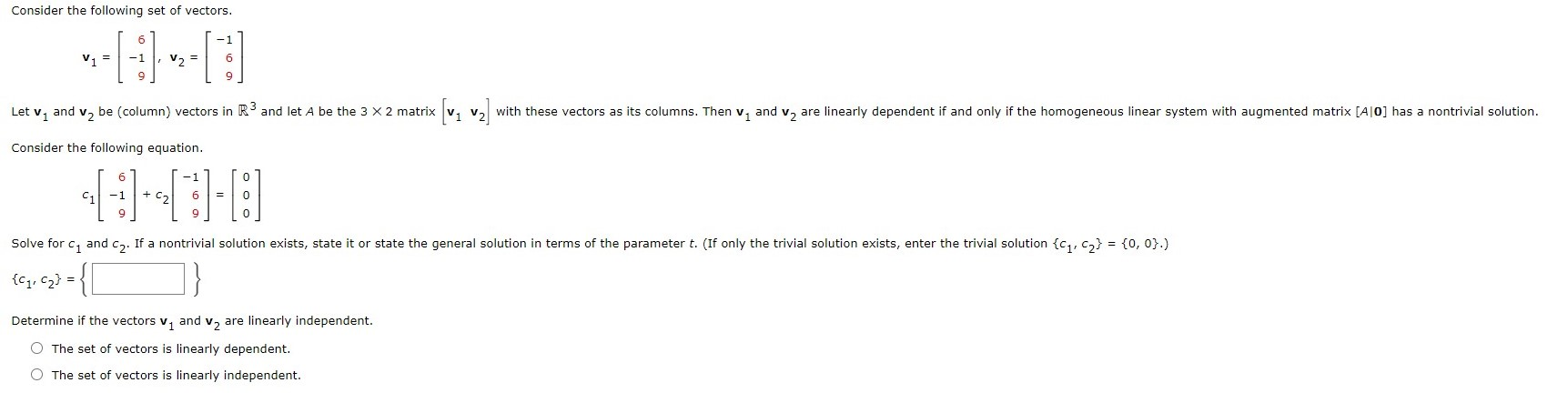 Solved Consider the following set of vectors. V = 6 9 Let v, | Chegg.com