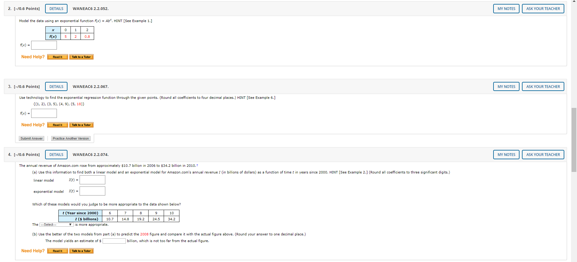 Solved 2. [-70.6 Points] DETAILS WANEAC6 2.2.052. MY NOTES | Chegg.com