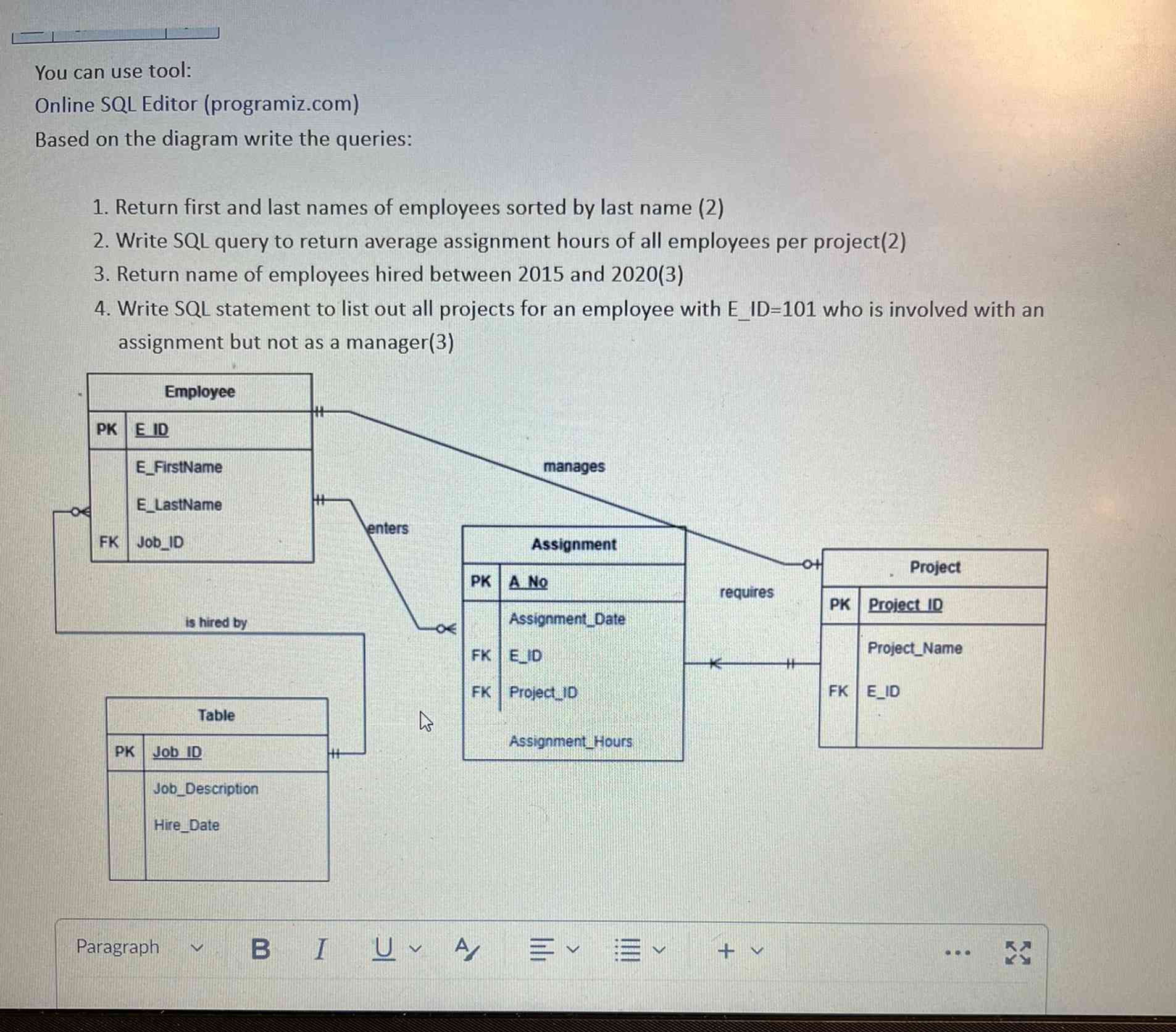 Solved You can use tool:Online SQL Editor | Chegg.com