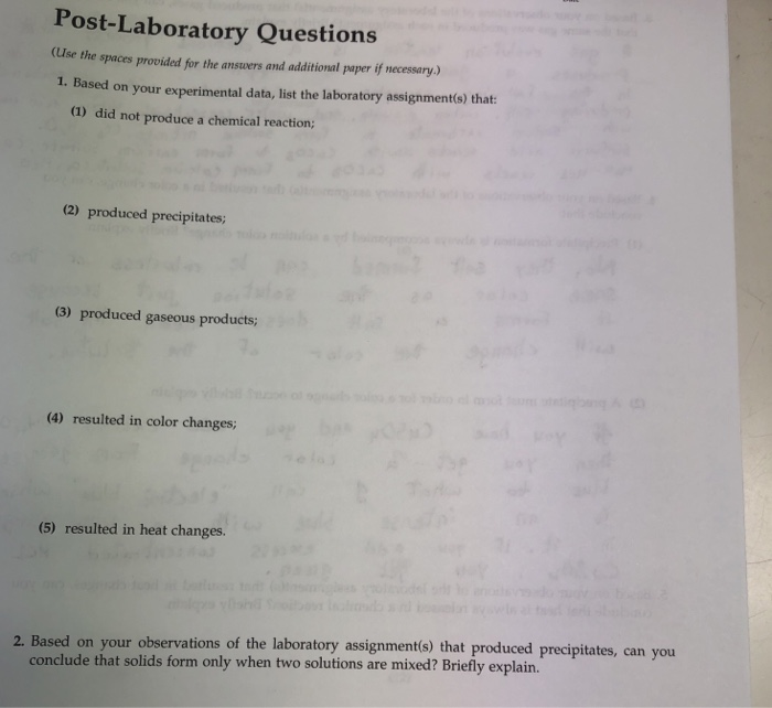 Post-Laboratory Questions (Use the spaces provided | Chegg.com