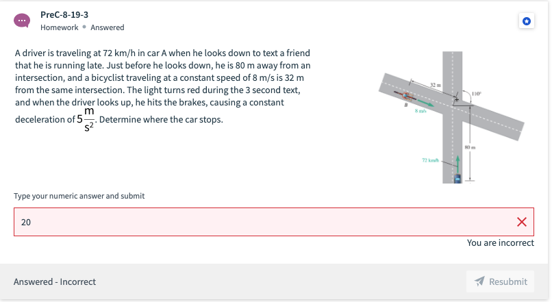 Solved PreC-8-19-3 Homework. Answered A driver is traveling | Chegg.com