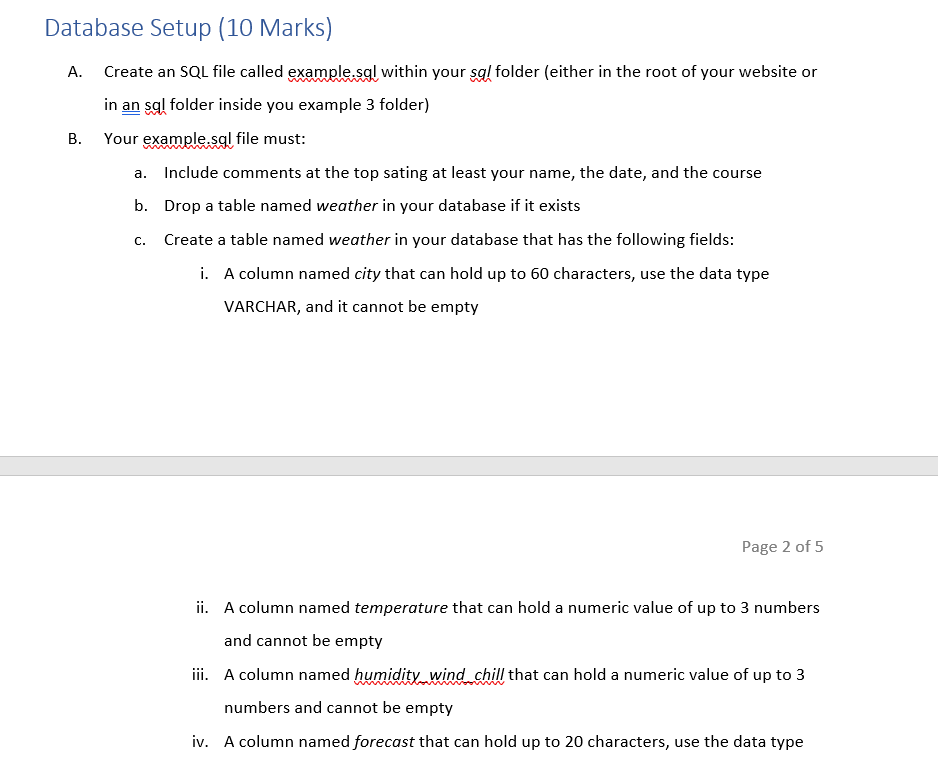 Database Setup (10 Marks) A. Create an SQL file | Chegg.com