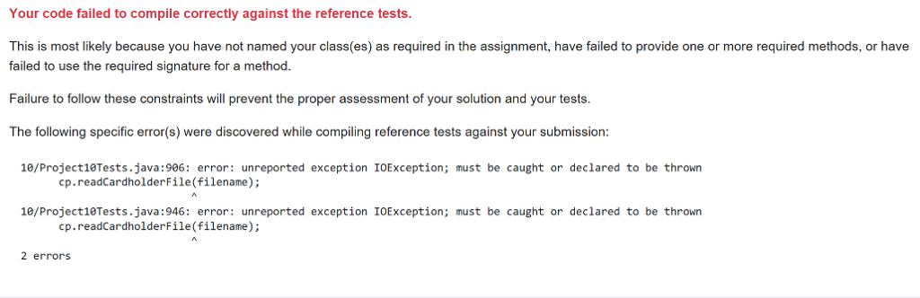 Solved Your code failed to compile correctly against the | Chegg.com