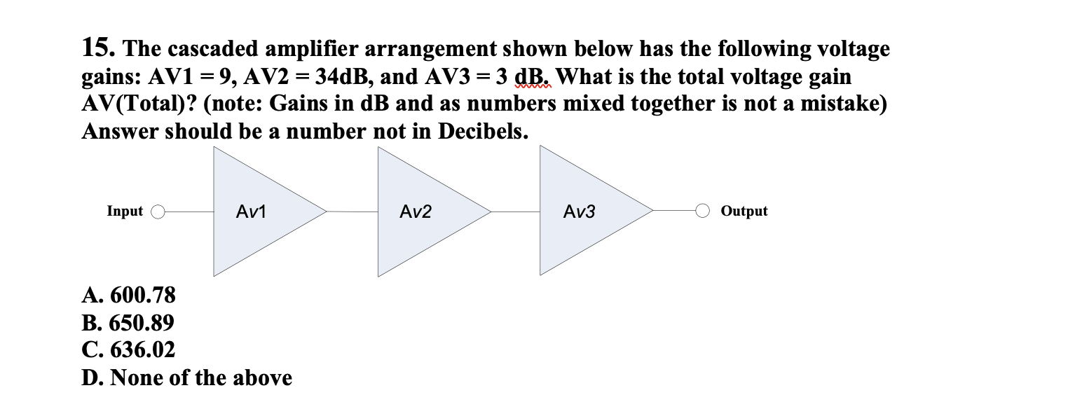 Solved 15. The cascaded amplifier arrangement shown below | Chegg.com