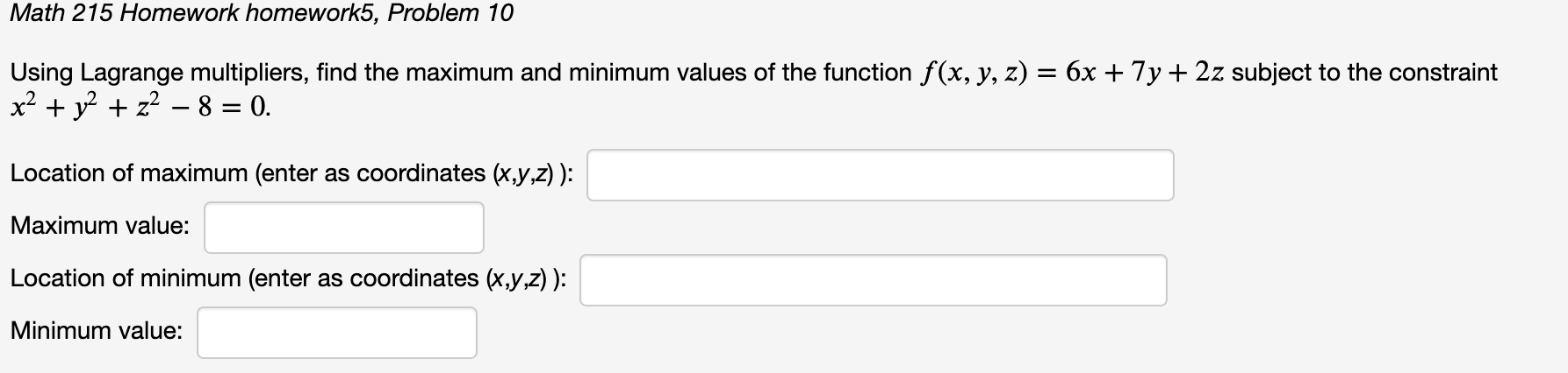 Solved Math 215 Homework homework5, Problem 10 Using | Chegg.com