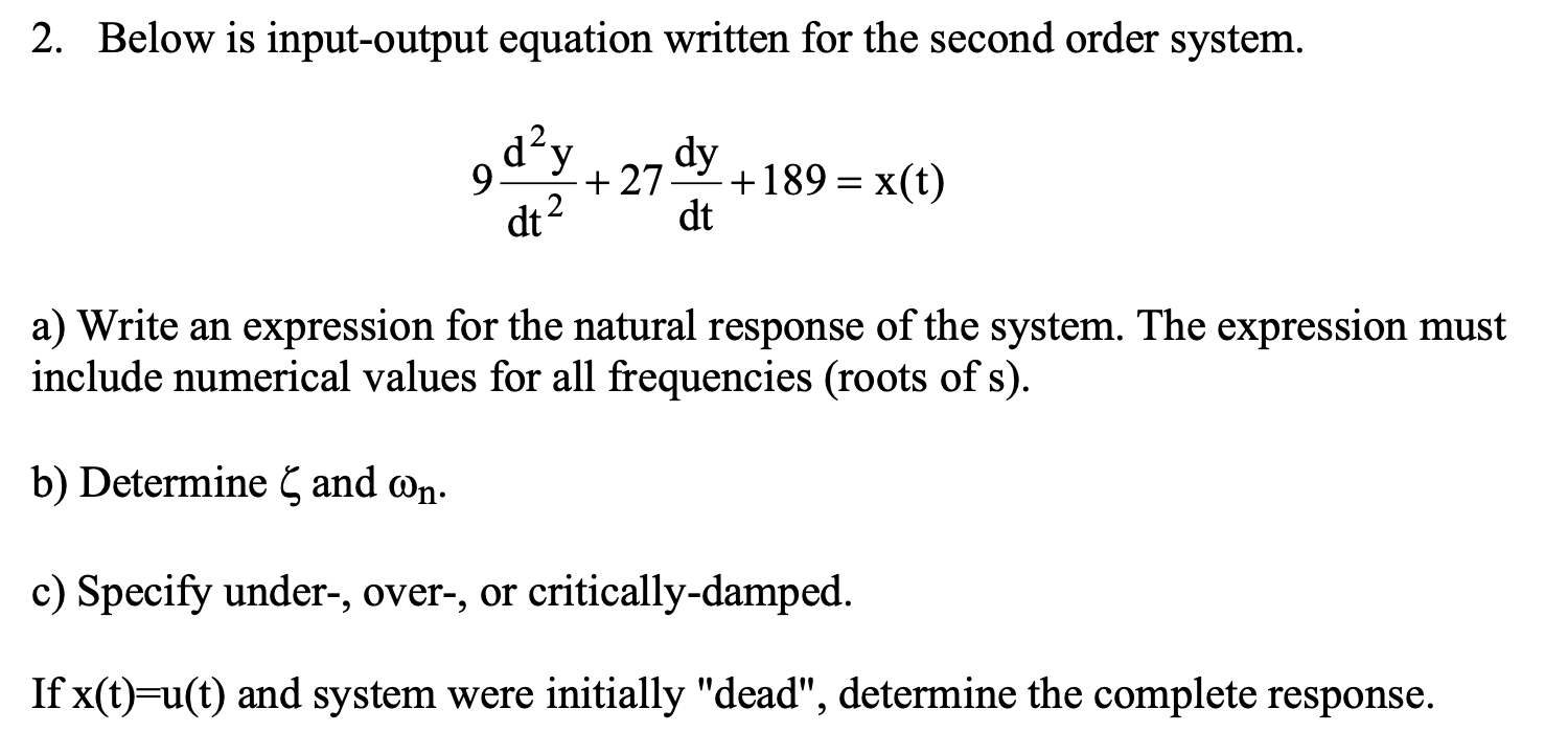 Solved 2. Below is input-output equation written for the | Chegg.com
