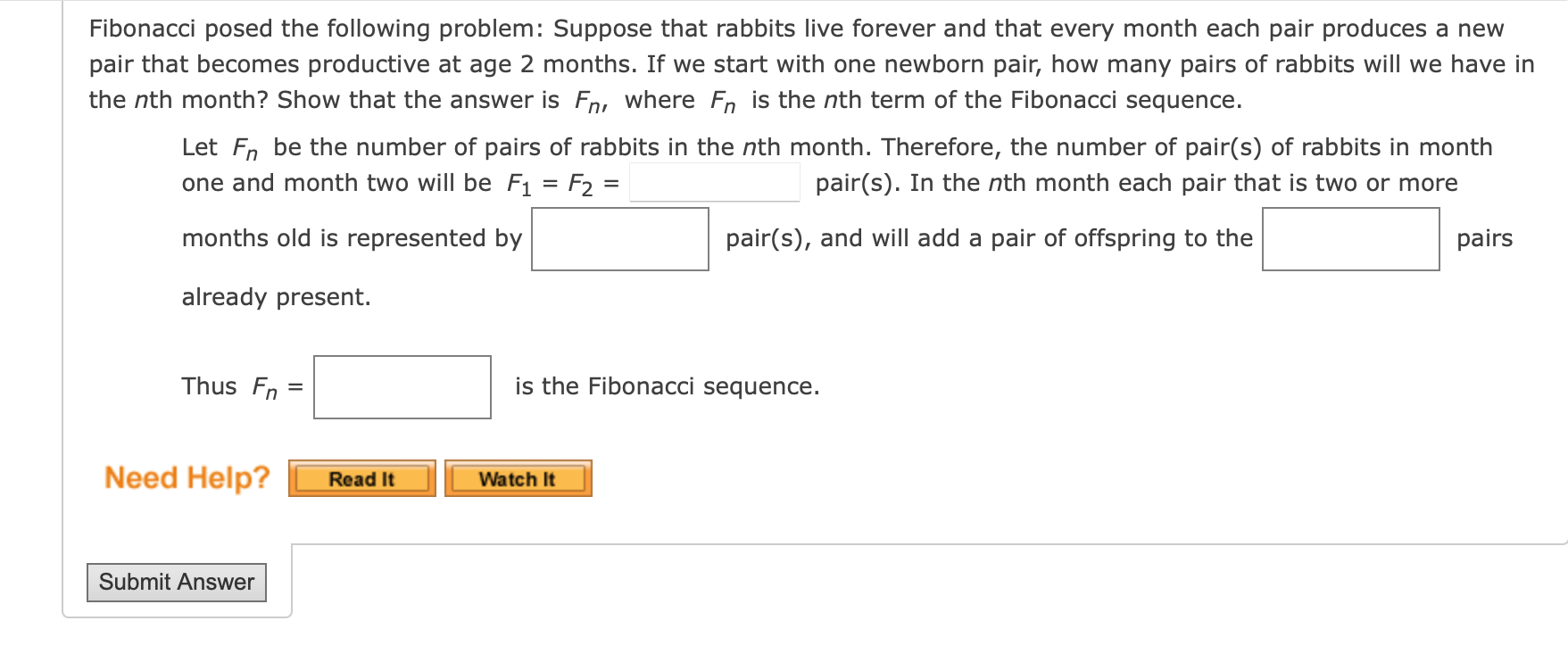 Solved Fibonacci Posed The Following Problem: Suppose That | Chegg.com