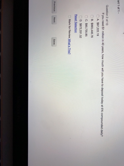 Solved art 1 of 1- Question 2 of 10 If you need $1 million | Chegg.com