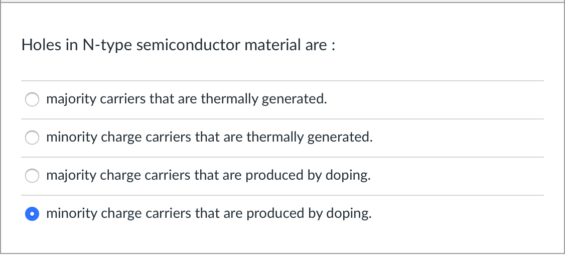 Solved holes in n type semiconductor material are o chegg