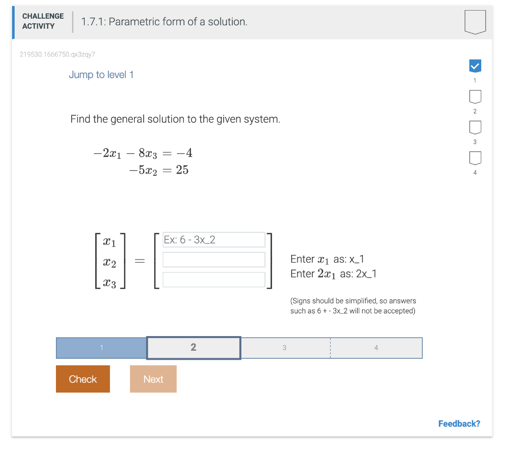 Solved CHALLENGE ACTIVITY 1.7.1: Parametric form of a | Chegg.com