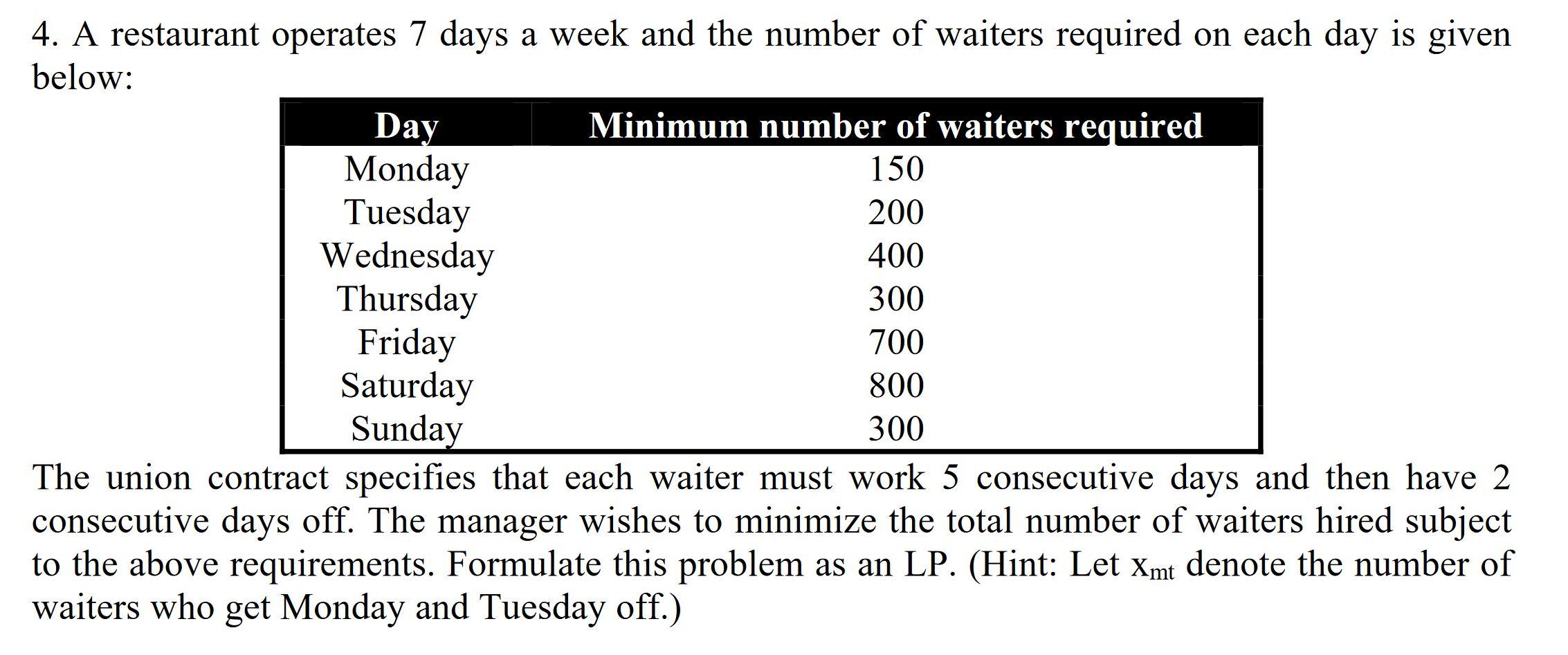 solved-4-a-restaurant-operates-7-days-a-week-and-the-number-chegg