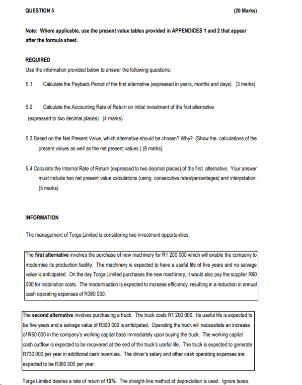 Solved QUESTION 5 (20 Marks) Note: Where Applicable, Use The | Chegg.com