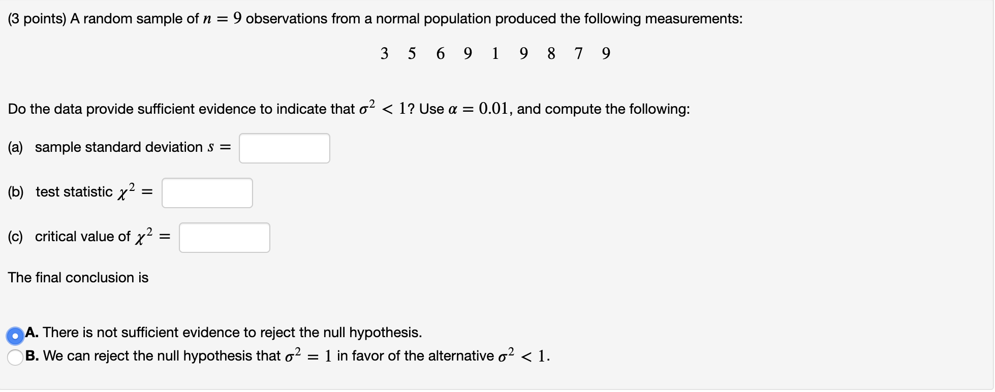 Solved (3 points) A random sample of n = 9 observations from | Chegg.com