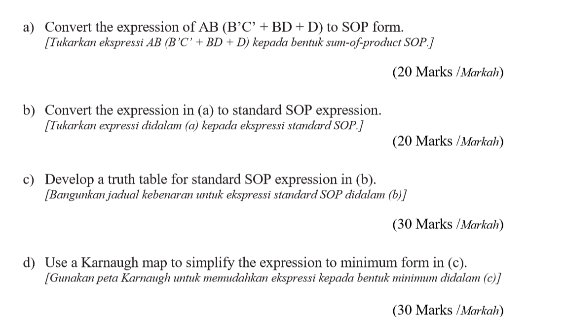 Solved A) Convert The Expression Of AB (B'C' + BD + D) To | Chegg.com