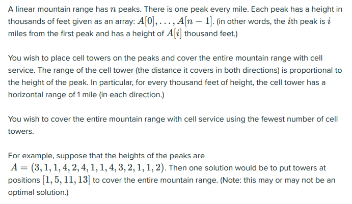 A linear mountain range has n peaks. There is one | Chegg.com
