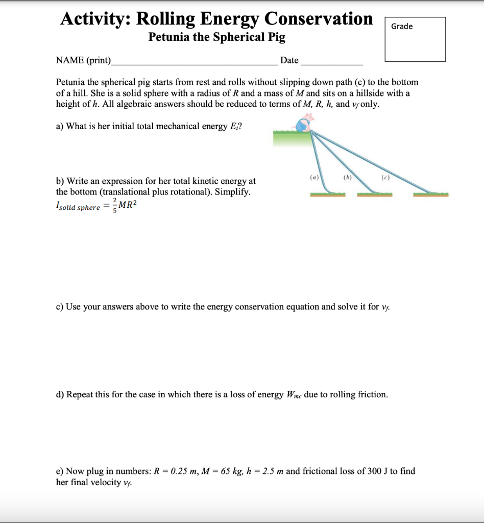 Solved Activity: Rolling Energy Conservation Petunia the | Chegg.com