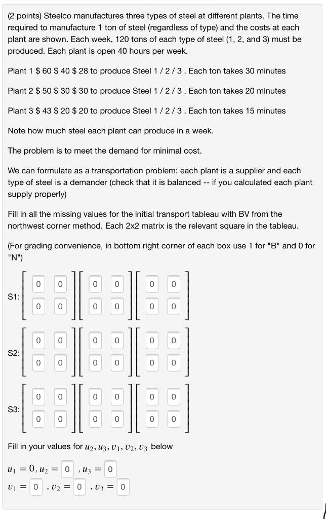 (2 points) Steelco manufactures three types of steel