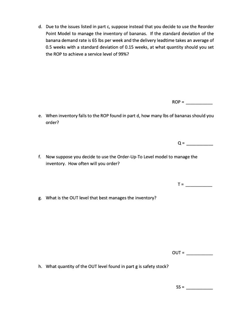 Solved 2. Suppose you manage the banana inventory for a | Chegg.com