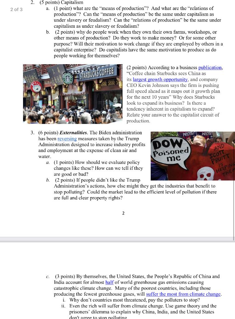 Solved 2. (5 points) Capitalism a. (1 point) what are the