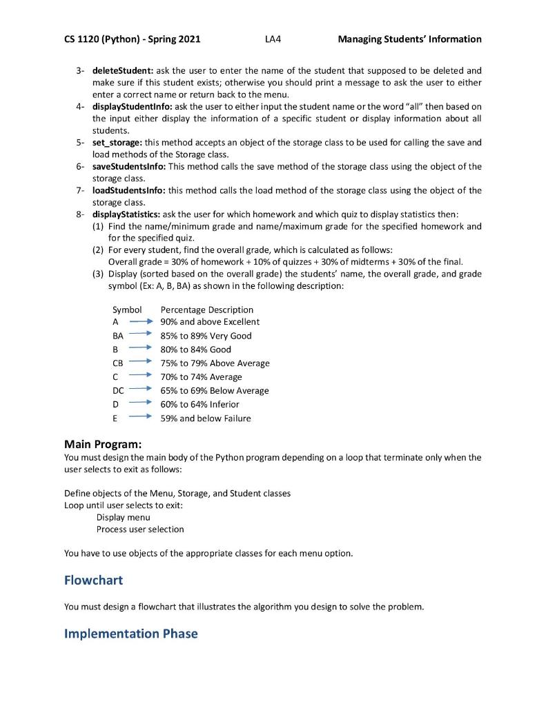 CS 1120 (Python) - Spring 2021 LA4 Managing Students' | Chegg.com