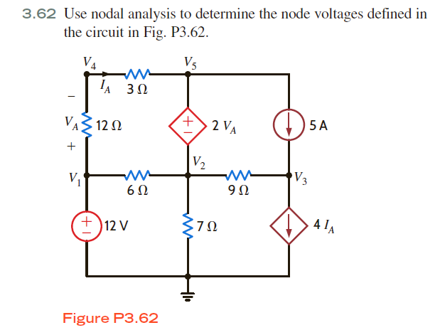 Solved 3.62 Use nodal analysis to determine the node | Chegg.com
