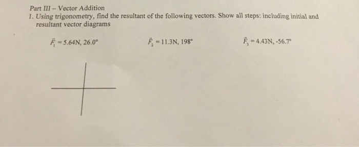 Solved Part III-Vector Addition 1. Using trigonometry, find | Chegg.com