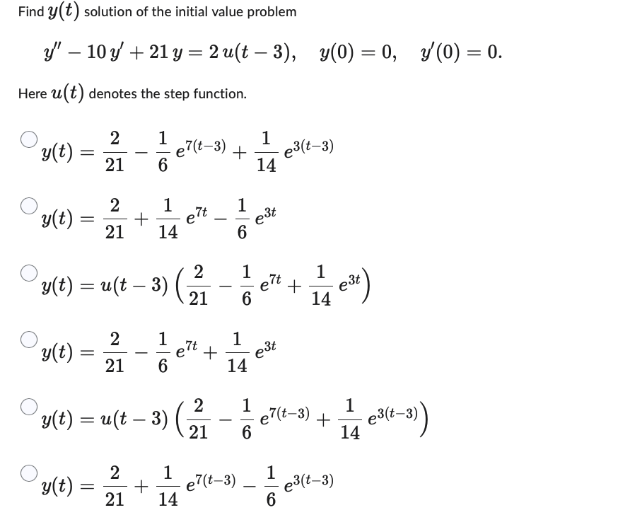 Solved Find y(t) solution of the initial value problem | Chegg.com