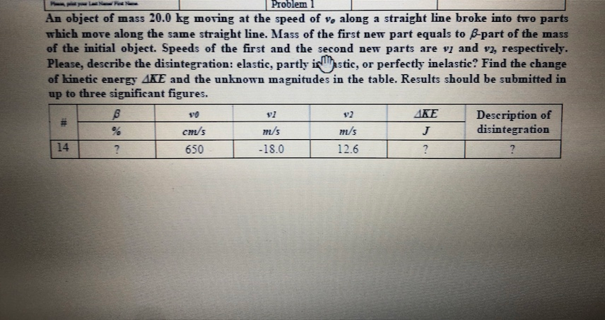 Solved Problem 1 An object of mass 20.0 kg moving at the | Chegg.com