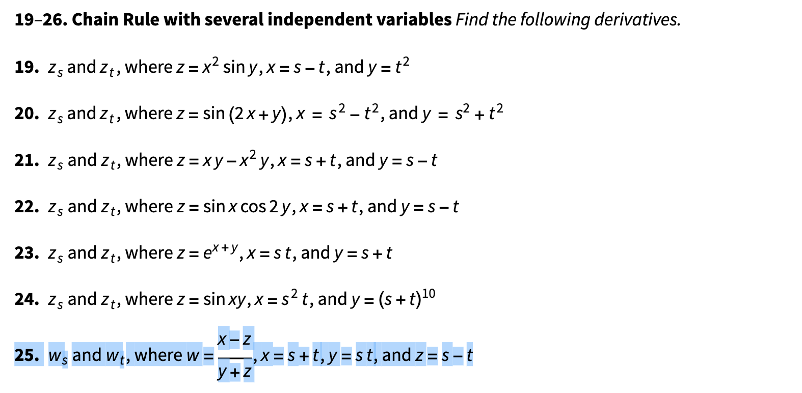 Solved 19-26. Chain Rule with several independent variables | Chegg.com