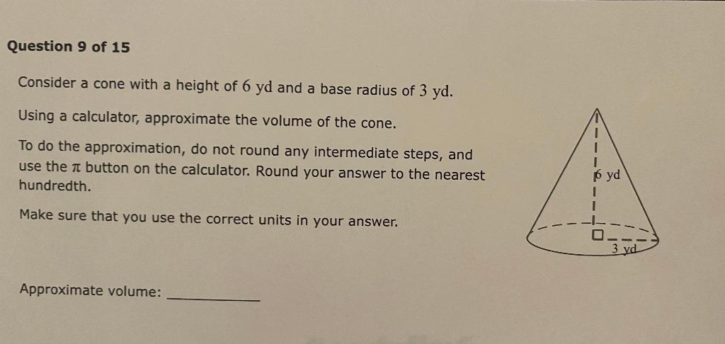 Solved Consider a cone with a height of 6yd and a base | Chegg.com