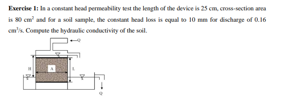 Solved Exercise 1: In a constant head permeability test the | Chegg.com
