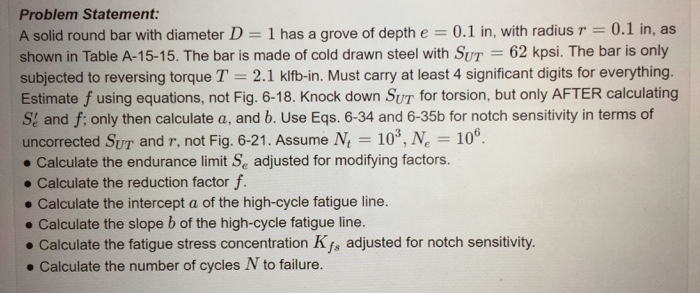 A solid round bar with diameter D = 1 has a grove of | Chegg.com