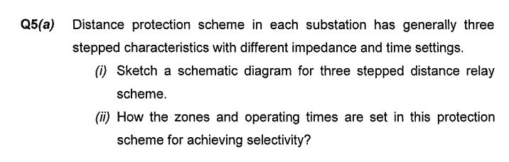 Solved Q5(a) Distance protection scheme in each substation | Chegg.com