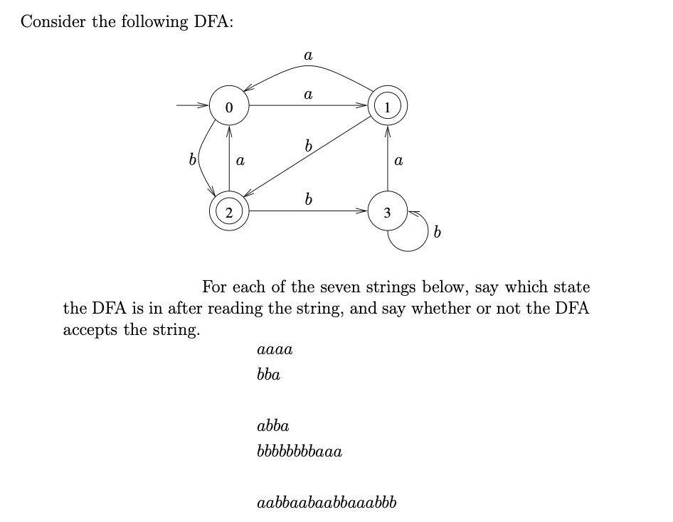 Solved Consider The Following DFA: A A 0 6 B A A B 2 3 B For | Chegg.com