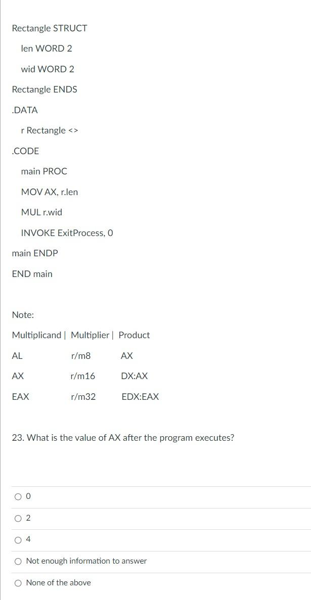 Solved Rectangle STRUCT len WORD 2 wid WORD 2 Rectangle ENDS | Chegg.com