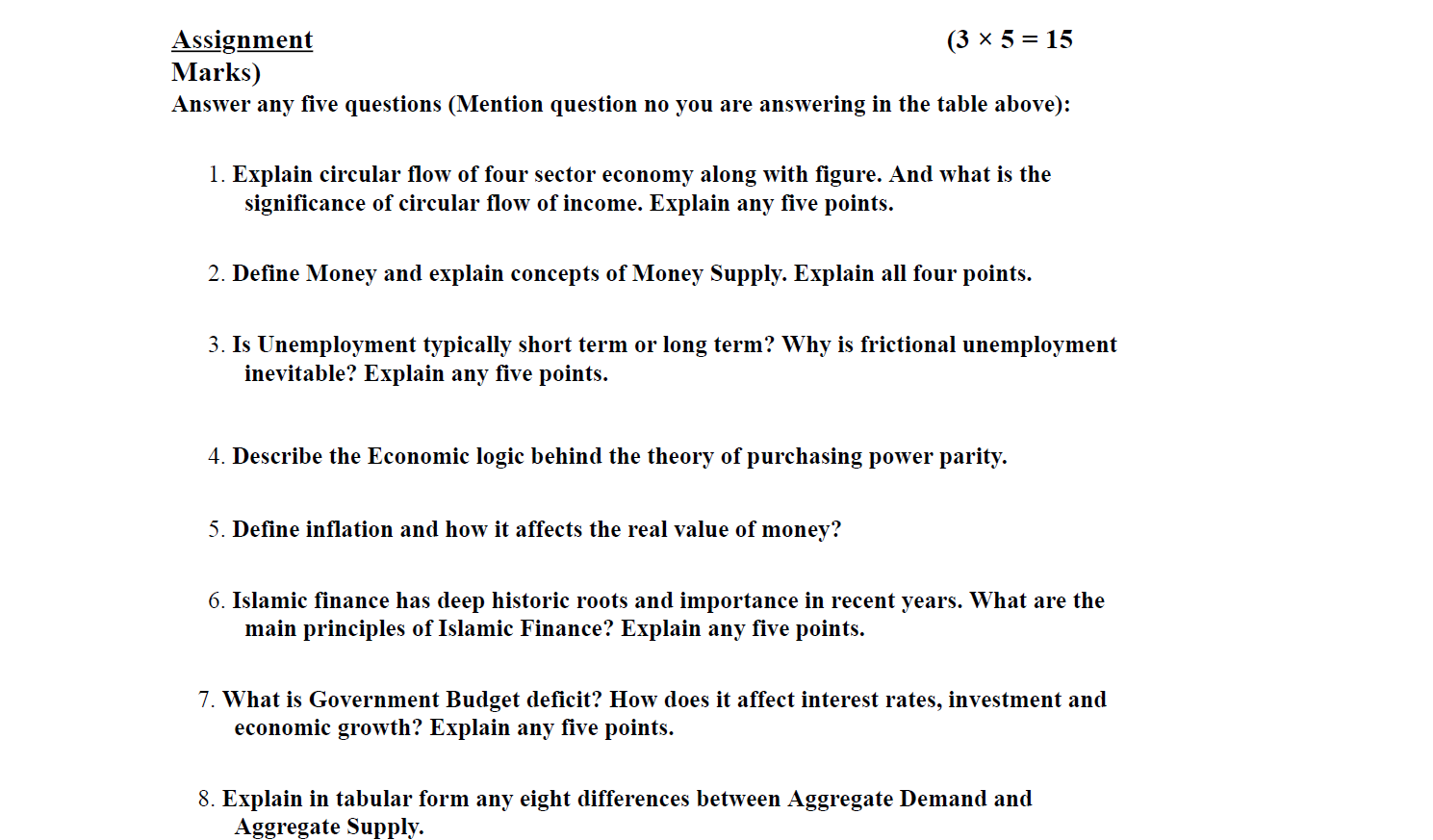 Solved Assignment (3 * 5 = 15 Marks) Answer any five | Chegg.com