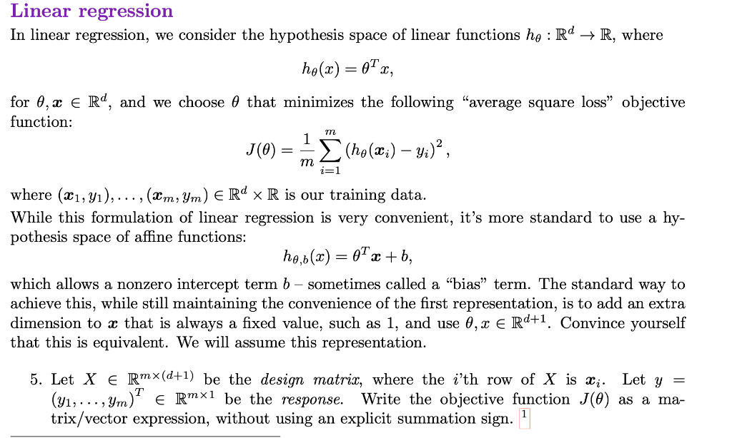 Solved Linear regression In linear regression, we consider | Chegg.com